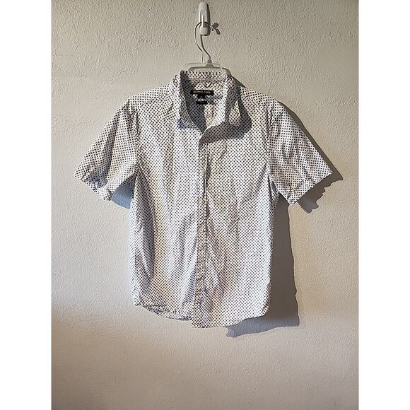 Michael Kors Men's Slim Fit Short Sleeve Shirt M White Black MK Logo Print - Picture 1 of 7